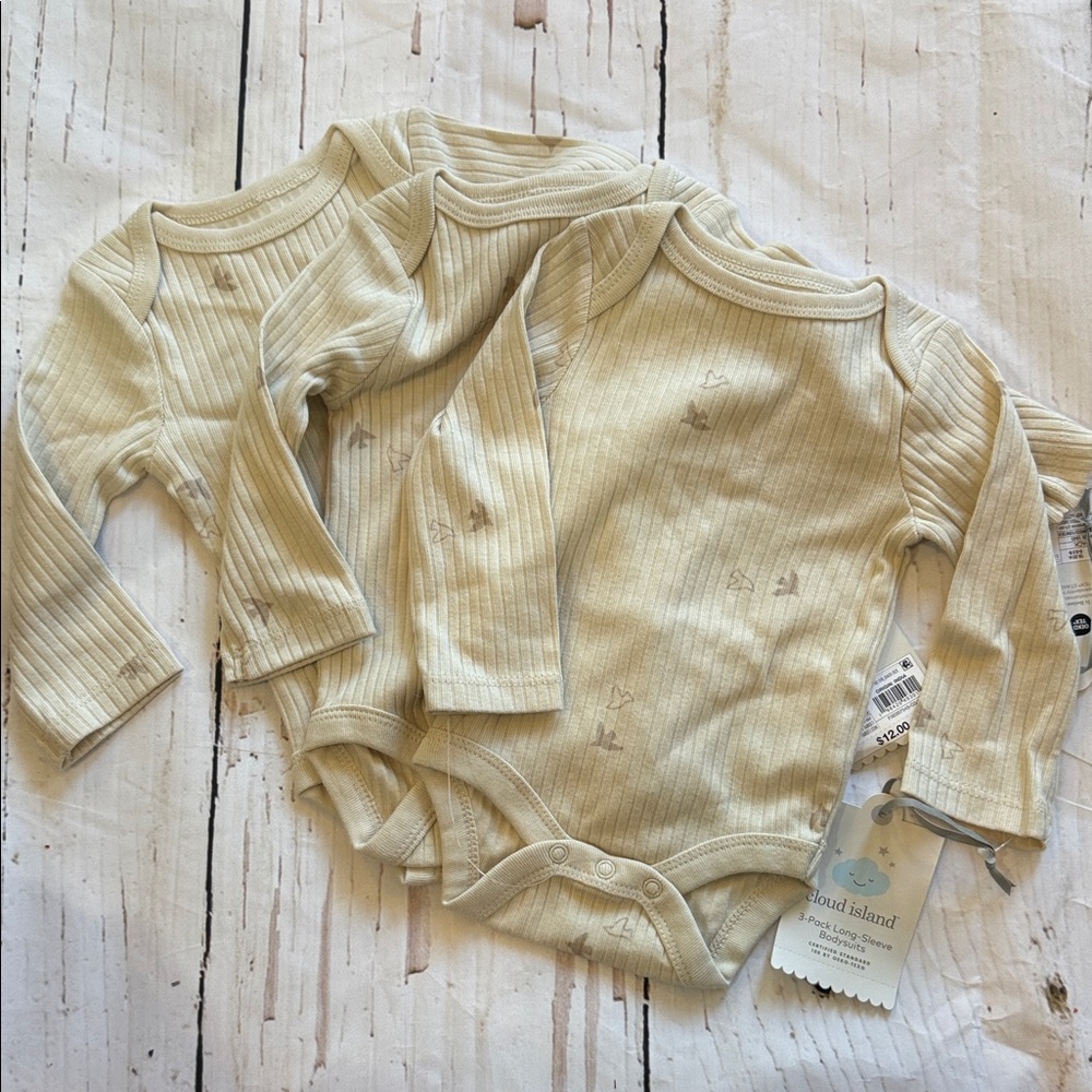 Cloud Island Beige Ribbed Baby Bodysuit Trio